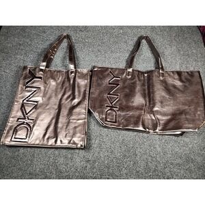 DKNY Metallic Bronze Tote Bag Set Large Shoulder Handbag 2pc Lot Shopper GWP